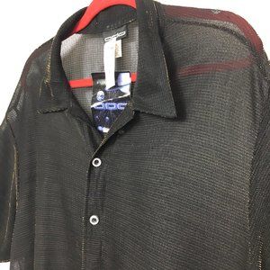 Lurex ODO Blk Gold Sheer Disco Short Sleeve Shirt NWT